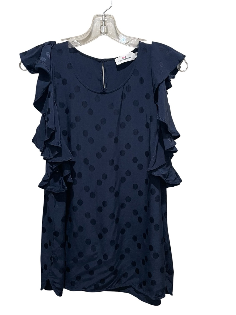 Vineyard Vines Polka Dot Ruffle Sleeve Blouse Top Navy Blue Women’s Size XL